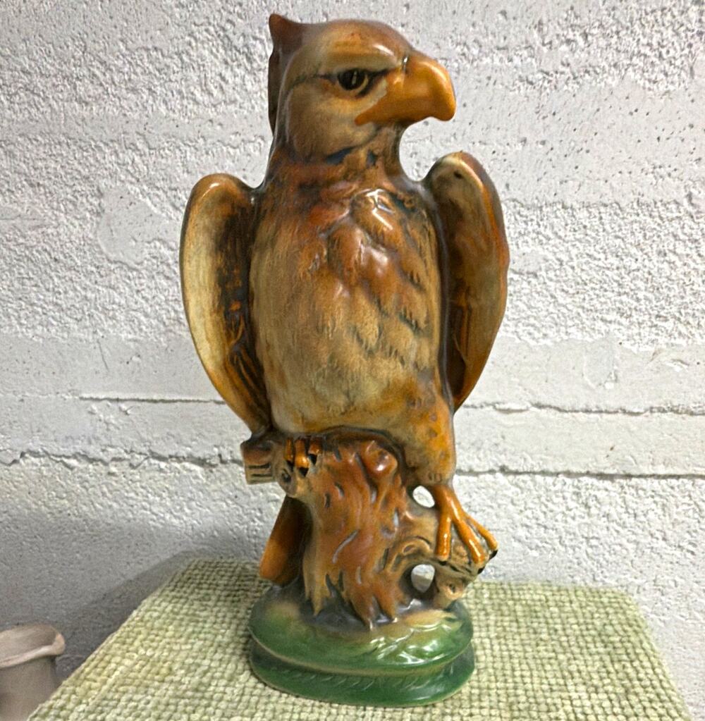 Vintage Ceramic Eagle Figurine 9” Hand Painted Glazed Bird Wildlife Decor